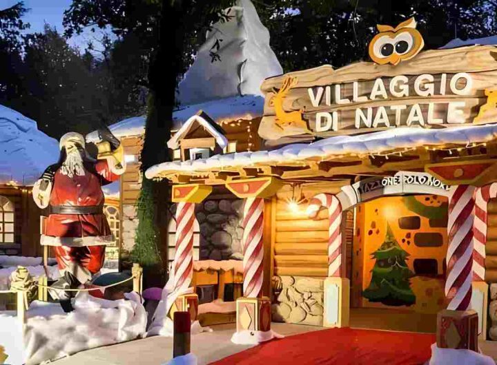 Illustrazione del Villaggio di Natale con gli addobbi tipici del periodo (napolidaivere.it)